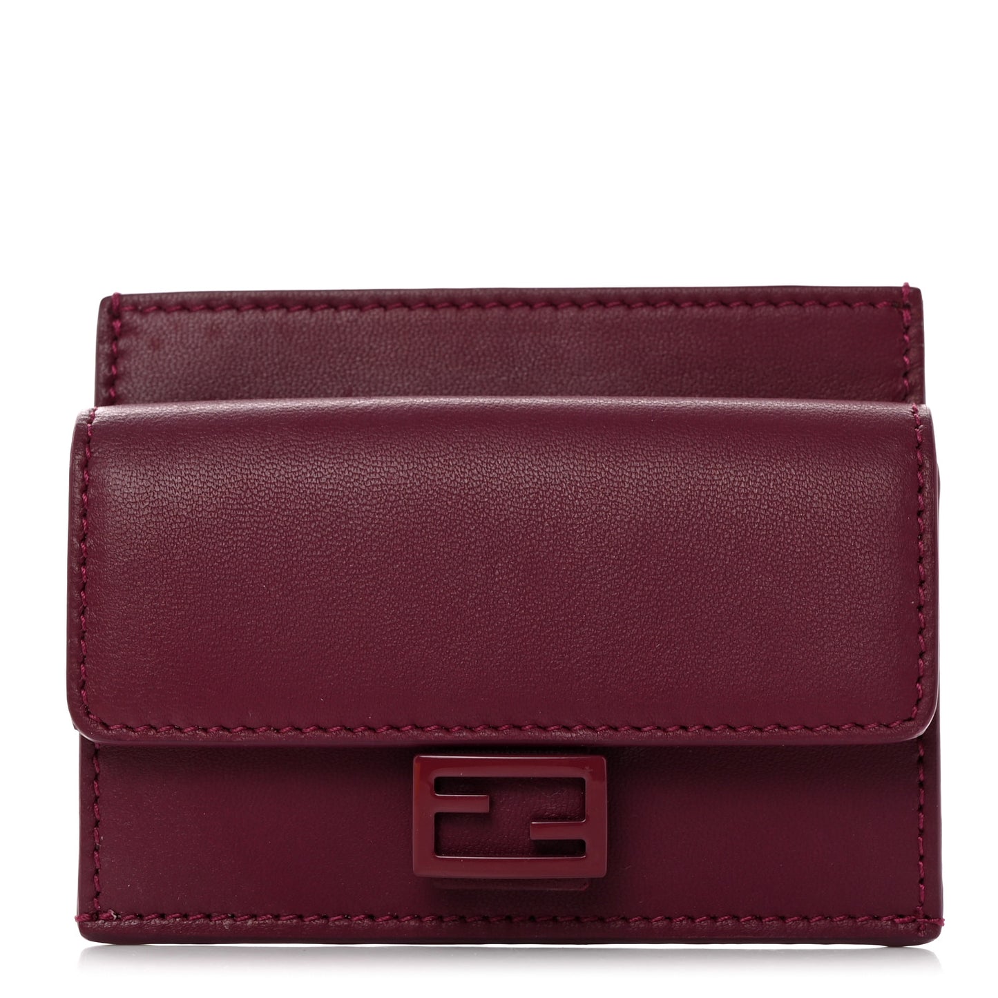 Nappa Matisse Enamel FF Diagonal Embossed Fold Over Card Holder Wallet Rosso Roma