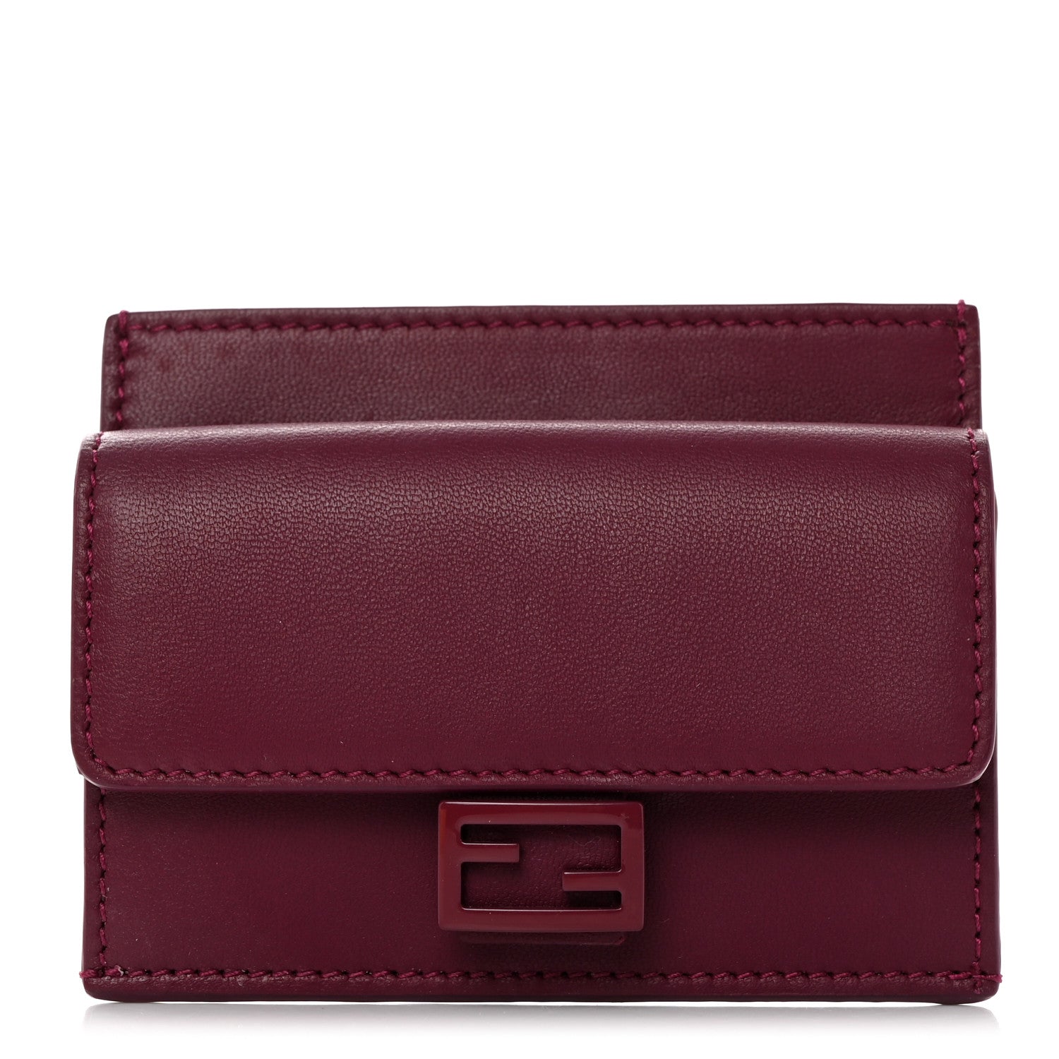 Fendi Nappa Matisse Enamel FF Diagonal Embossed Fold Over Card Holder Wallet Rosso Roma 1 of 8