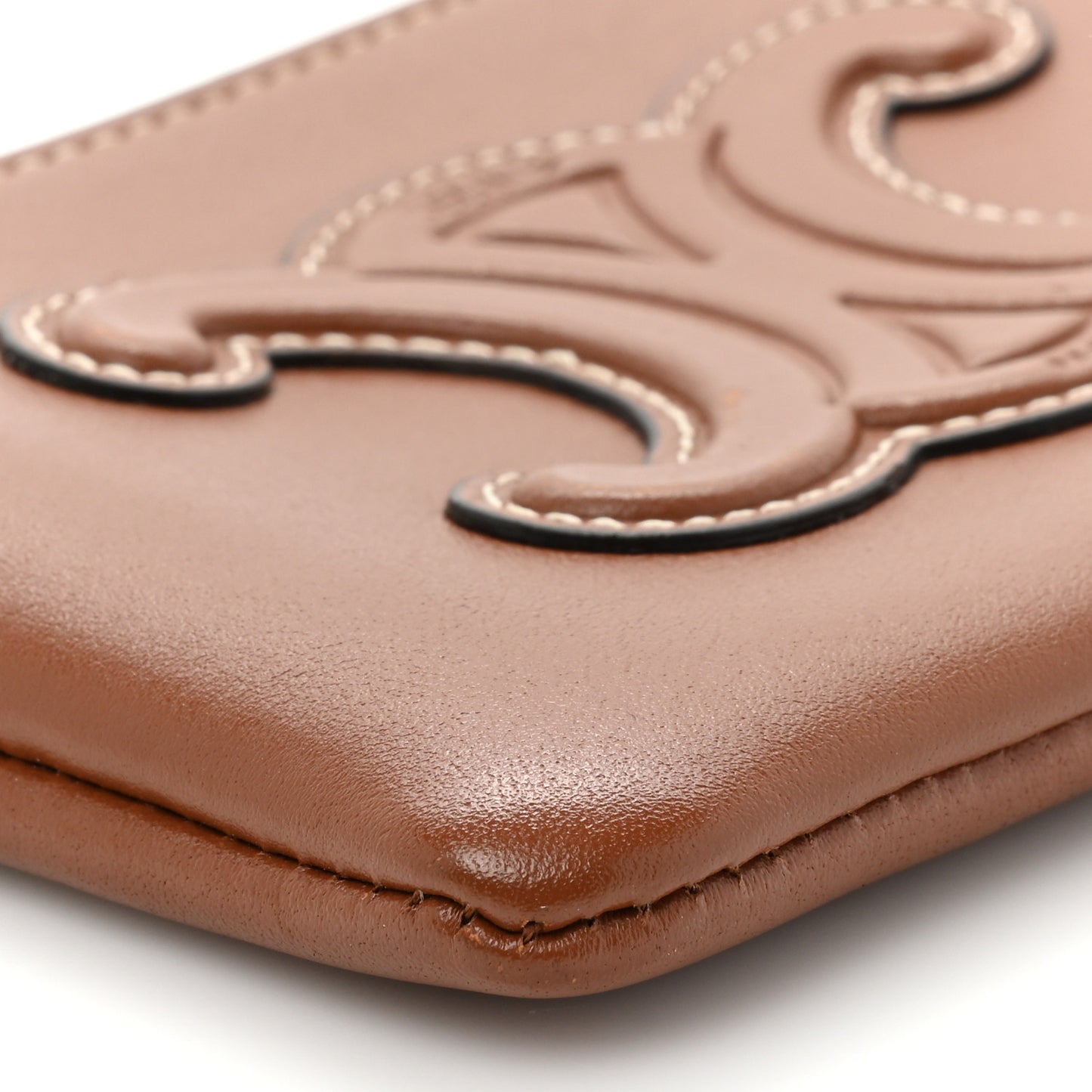 Smooth Calfskin Cuir Triomphe Coin and Card Pouch With Hook Tan