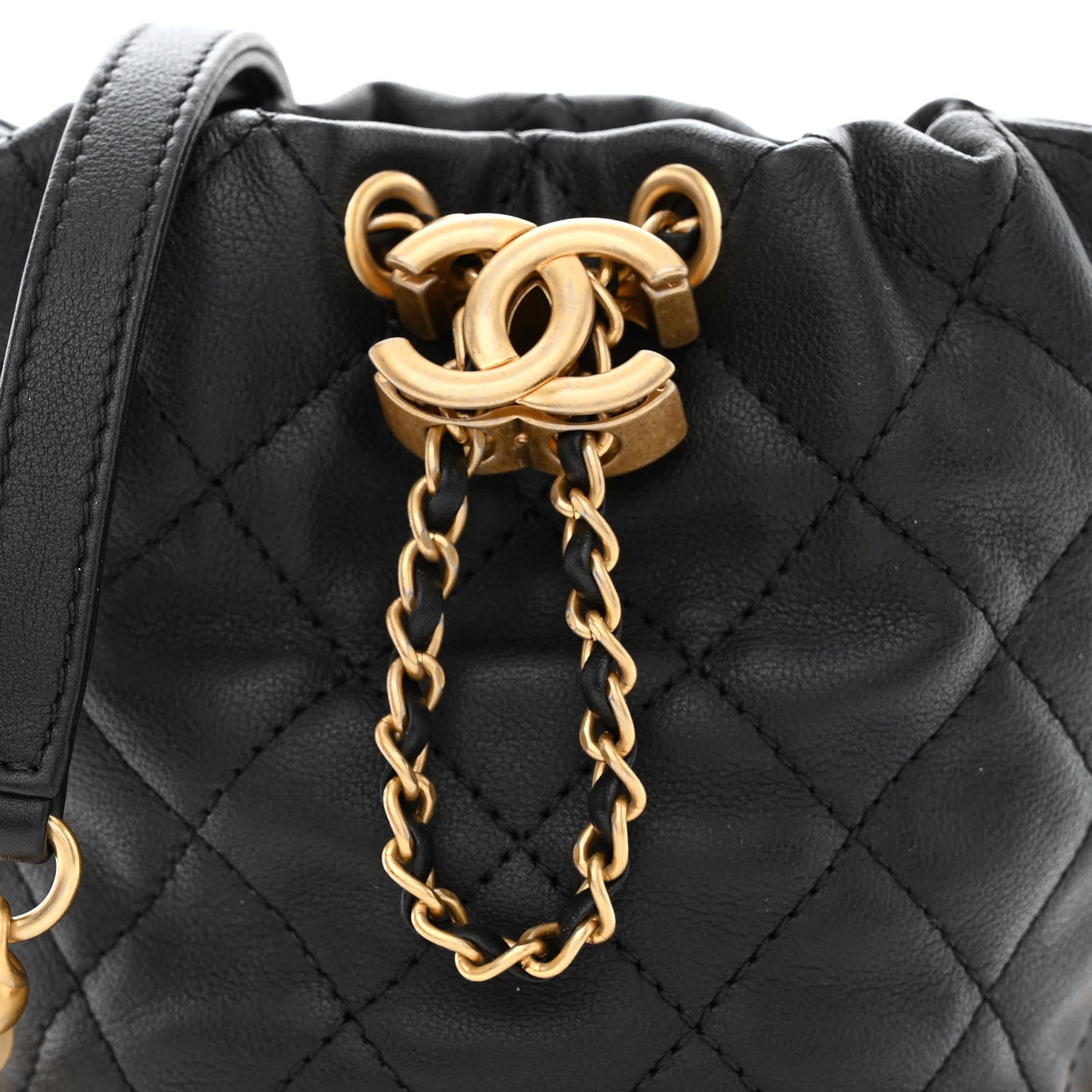 Chanel Calfskin Quilted Pearl Mini About Pearls Drawstring Bucket Bag Black 8 of 10