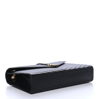 Saint Laurent Grain De Poudre Matelasse Chevron Large Monogram Satchel Black 3 of 4