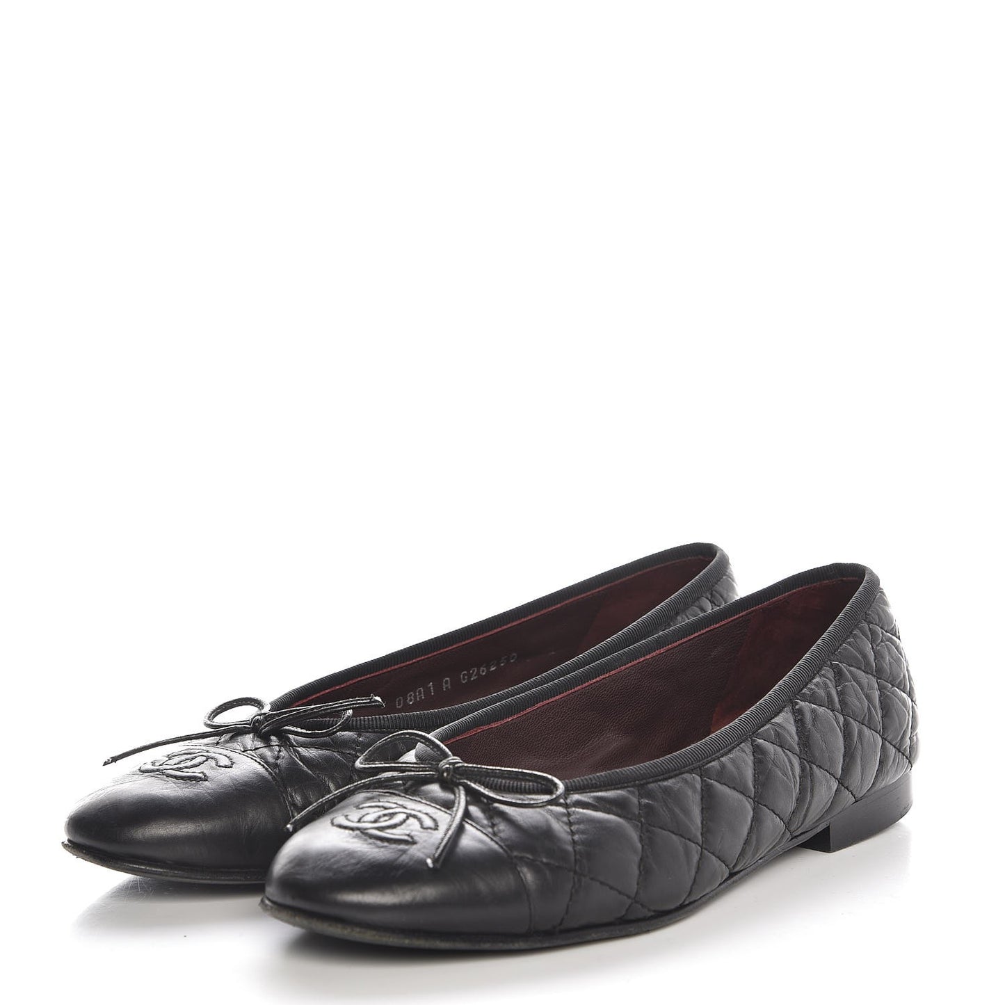 Aged Calfskin Quilted Cap Toe Ballerina Flats 37 Black