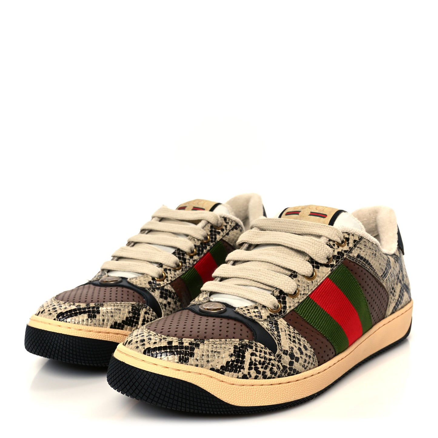 Calfskin Python Print Web Mens Screener Sneakers 7 Beige Avana Cuir