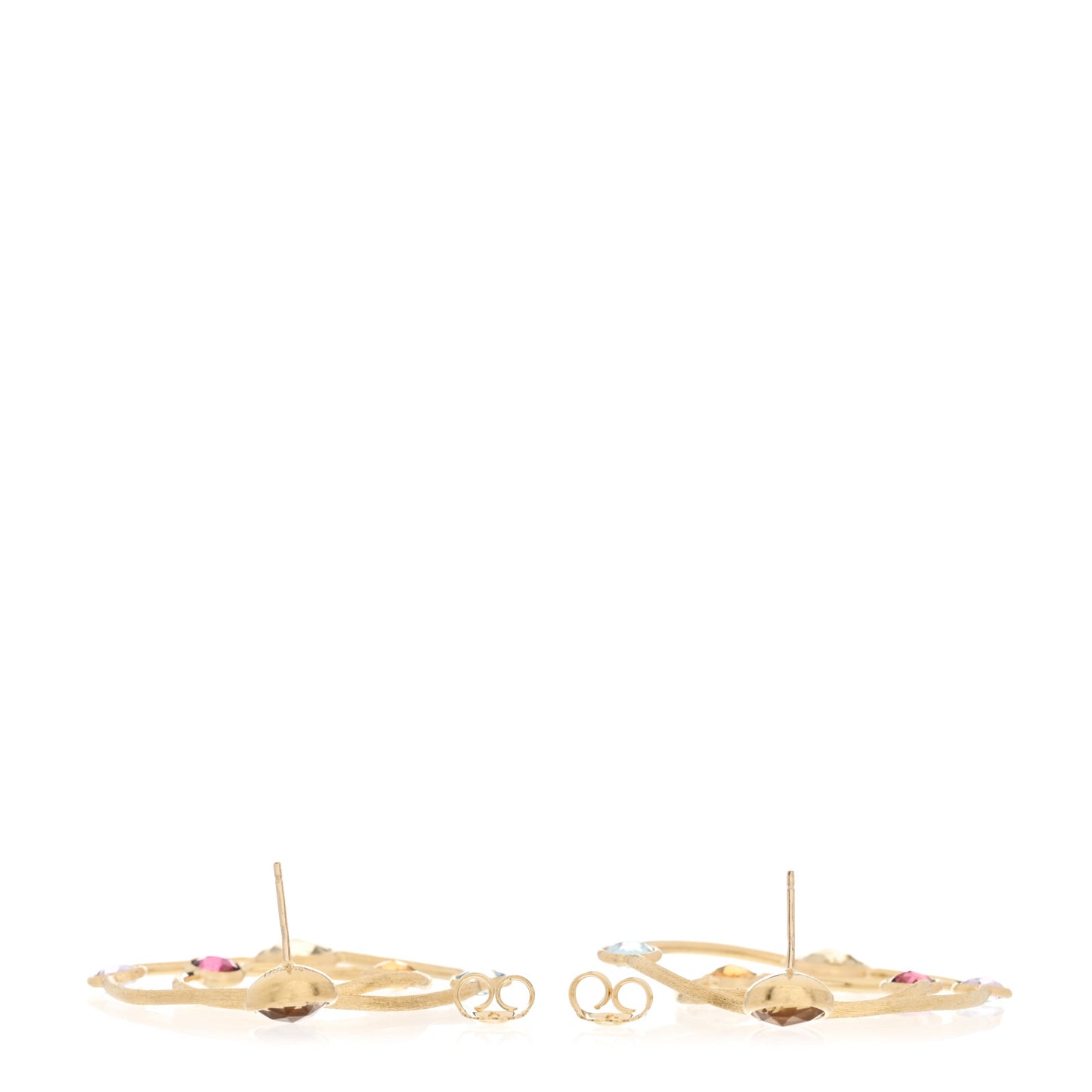 18K Yellow Gold Multi Gemstone Jaipur Color Drop Hoop Earrings