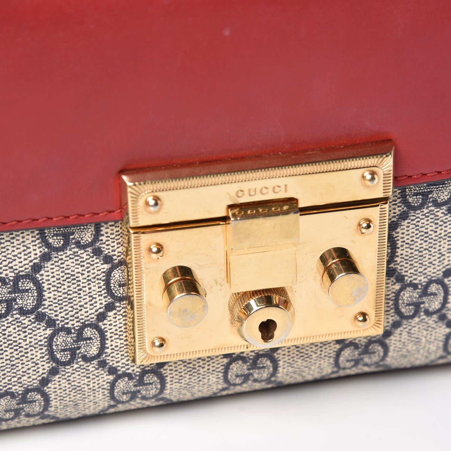 Gucci GG Supreme Monogram Moon Calfskin Small Padlock Shoulder Bag Beige Blue Hibiscus Red Mystic White 12 of 16