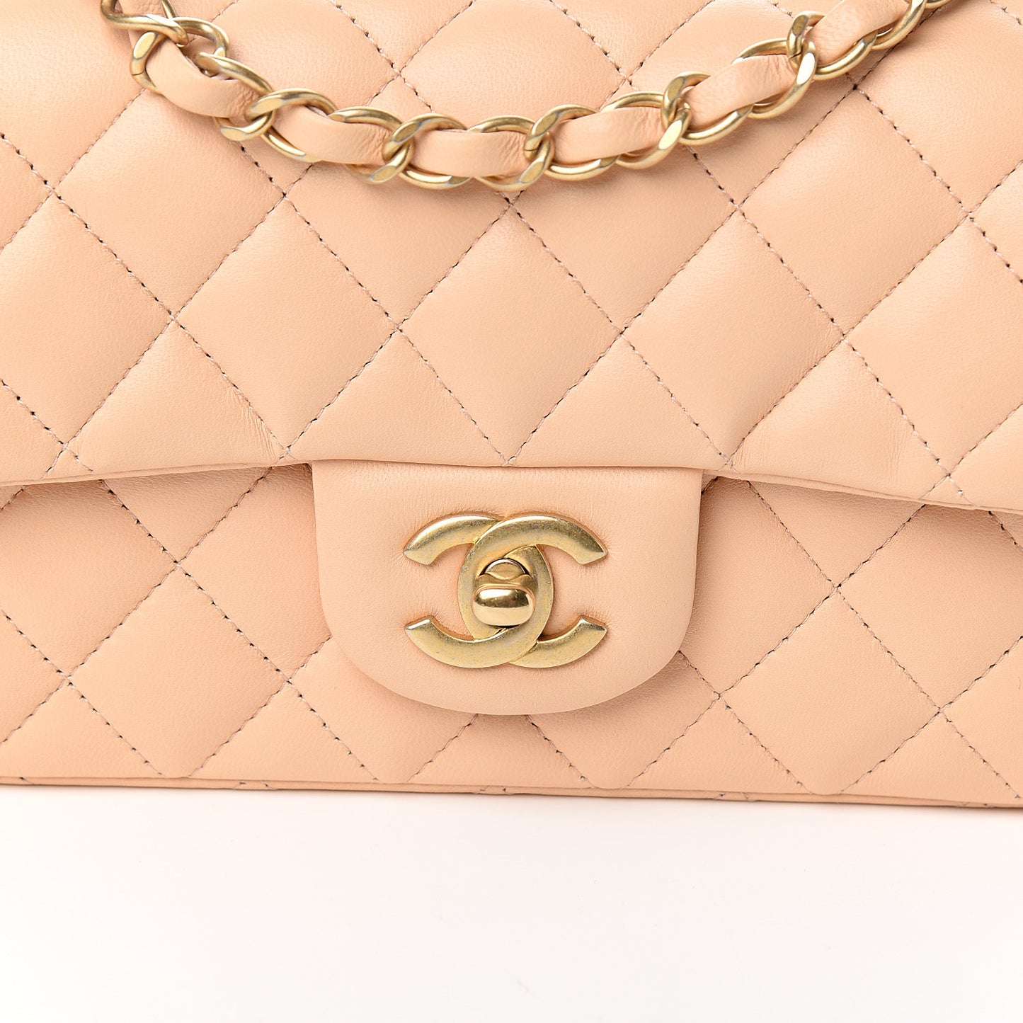 Lambskin Quilted Mini Rectangular Flap Beige