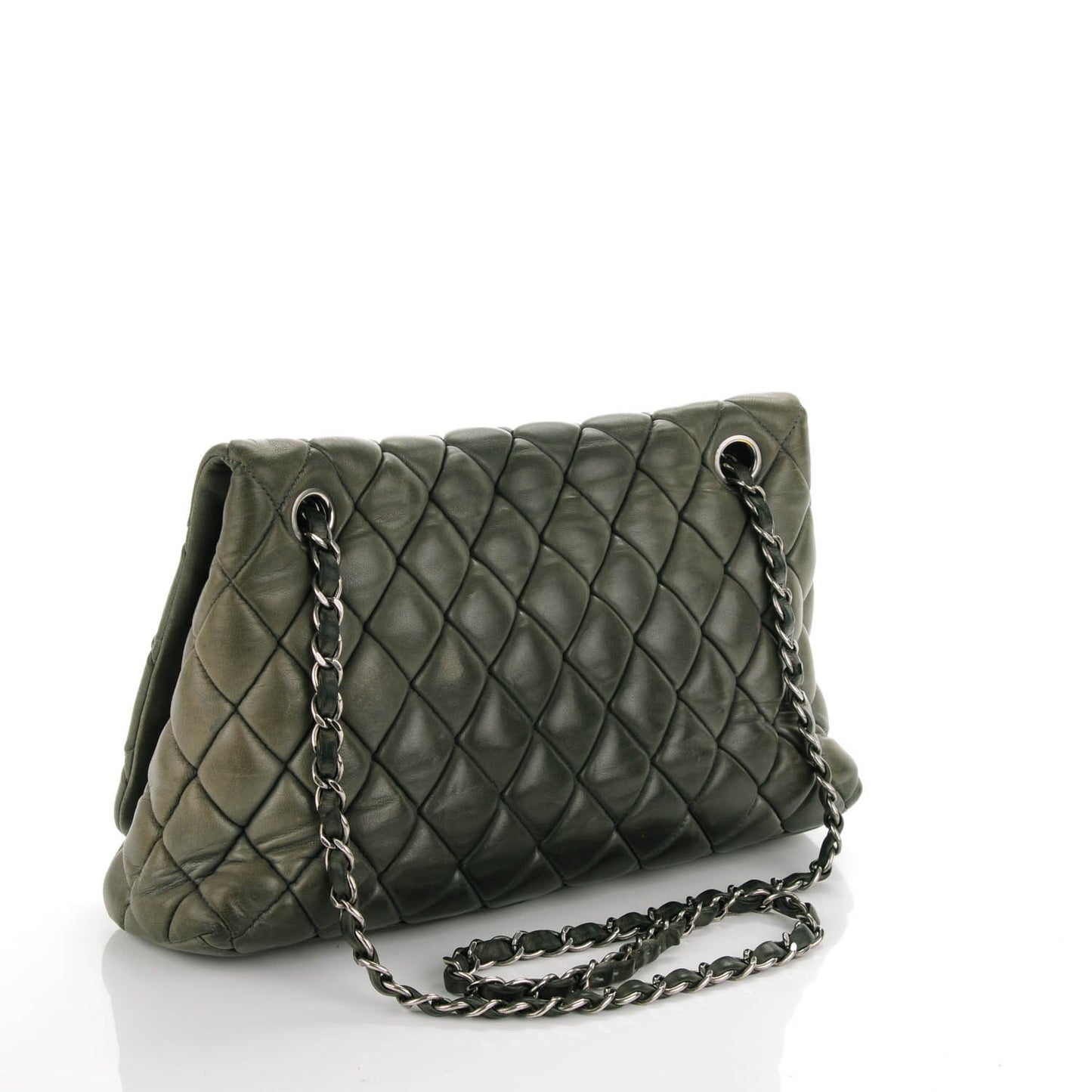 Lambskin New Bubble Quilt Flap Green