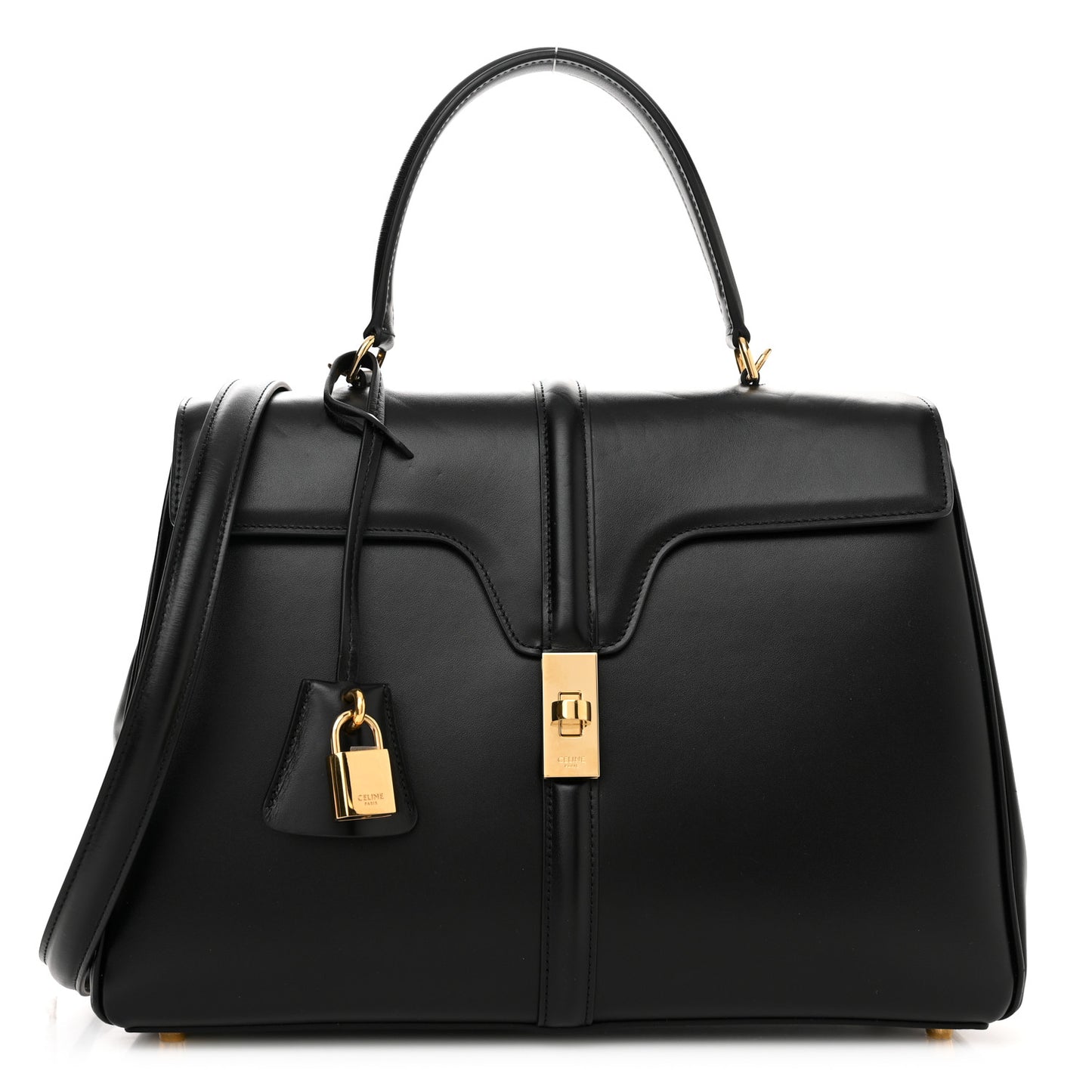 Satinated Calfskin Medium 16 Top Handle Bag Black