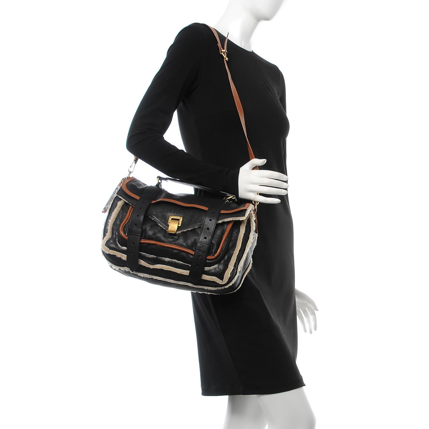 Lambskin Shearling Medium PS1 Satchel Black