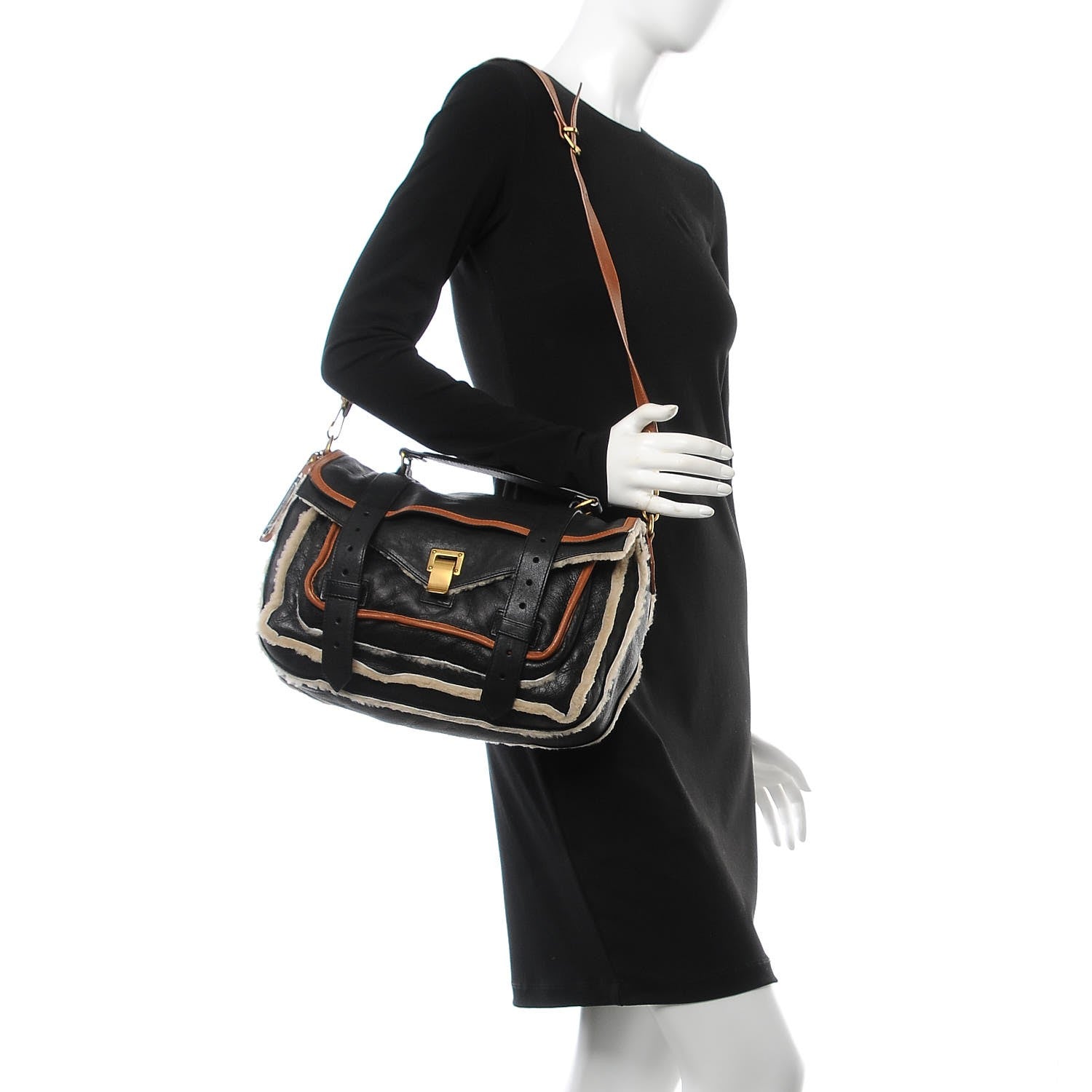Proenza Schouler Lambskin Shearling Medium PS1 Satchel Black 2 of 6