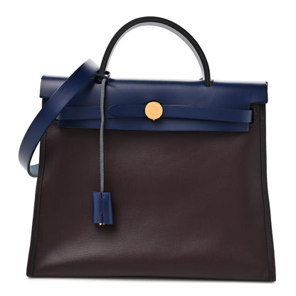 Hermes Toile H Berline Vache Hunter Herbag Zip PM 31 Cassis Ecru Black Bleu Saphir 1 of 11