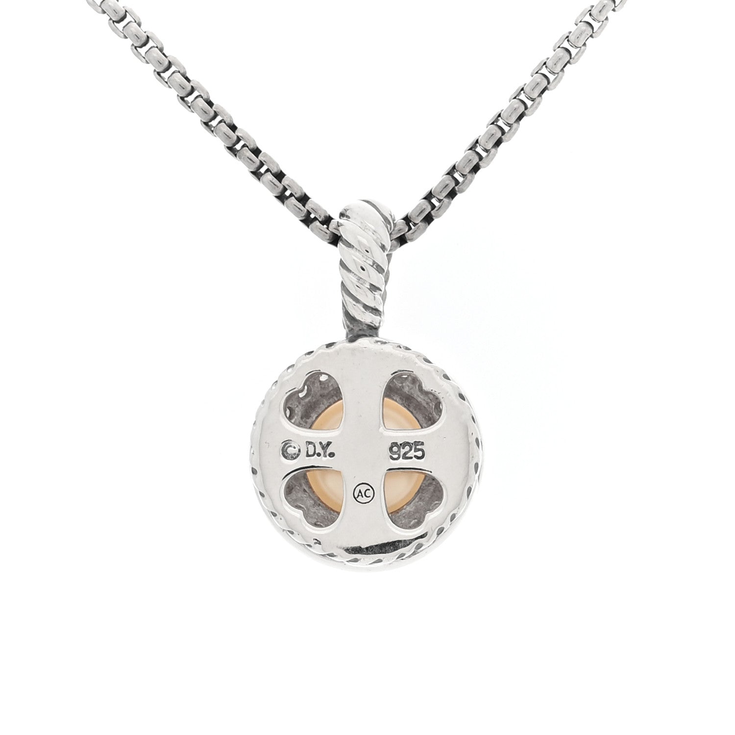 David Yurman Sterling Silver Diamond Cultured Pearl 8mm Cerise Pendant Necklace 5 of 5