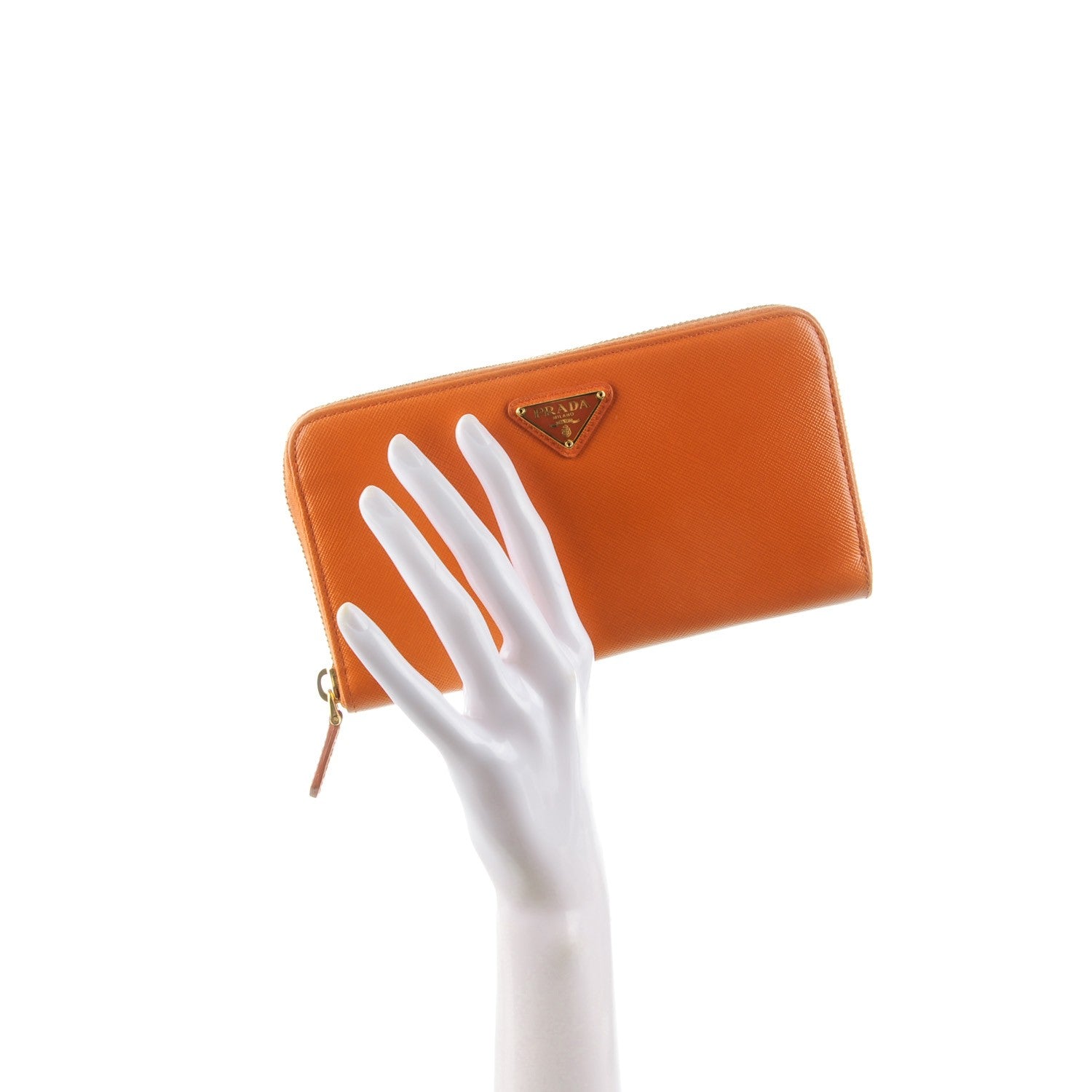 Prada Saffiano Metal Zip Around Wallet Papaya 2 of 7