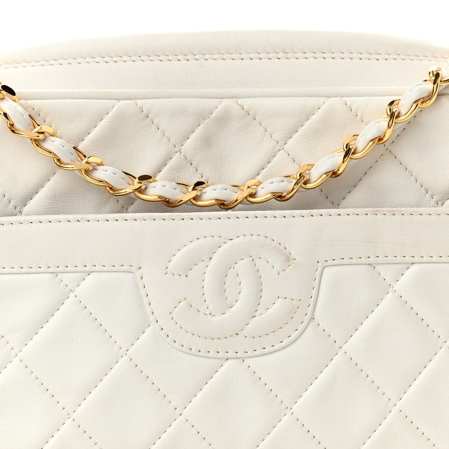 Lambskin Quilted Tassel Camera Case White