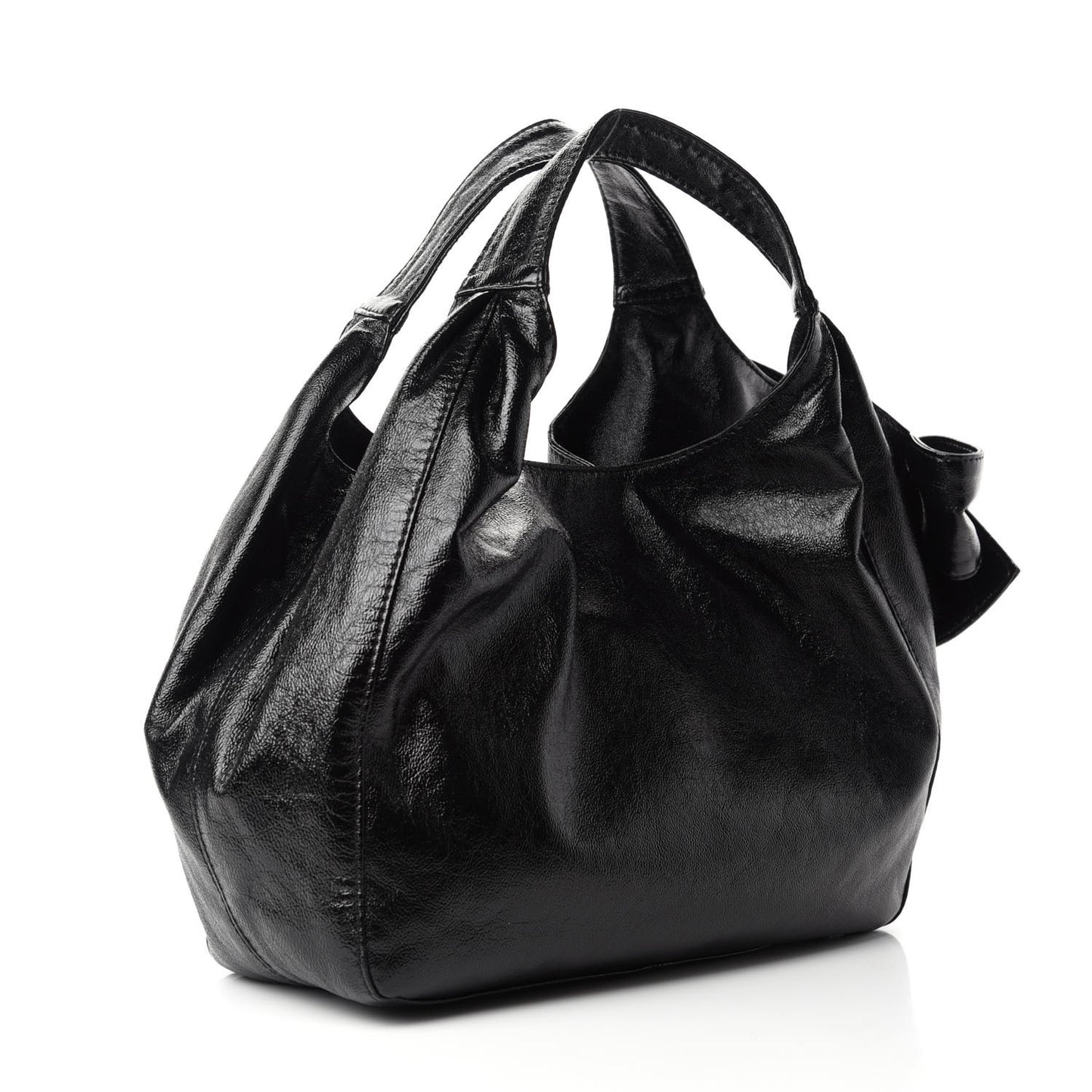 Crinkled Canvas Small Nuage Bow Hobo Black