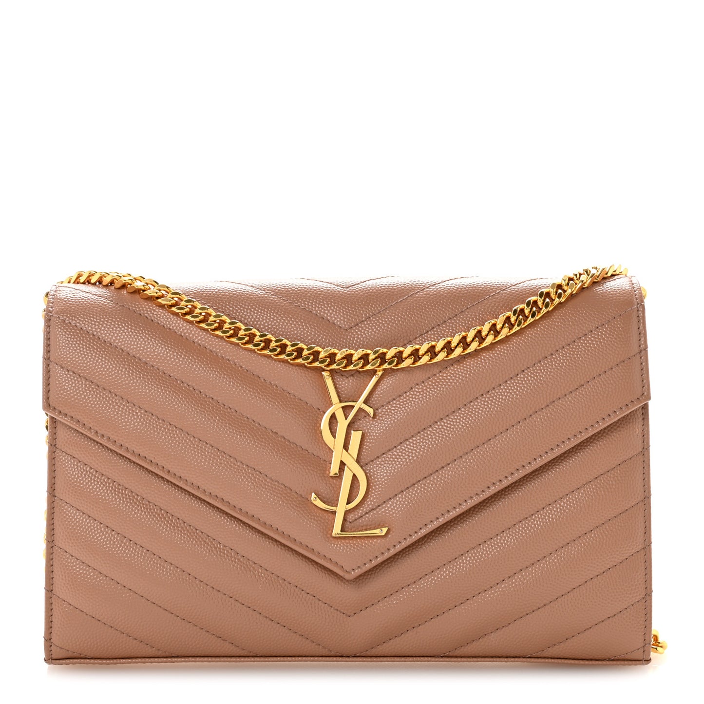 Grain De Poudre Matelasse Chevron Monogram Chain Wallet Vintage Peach