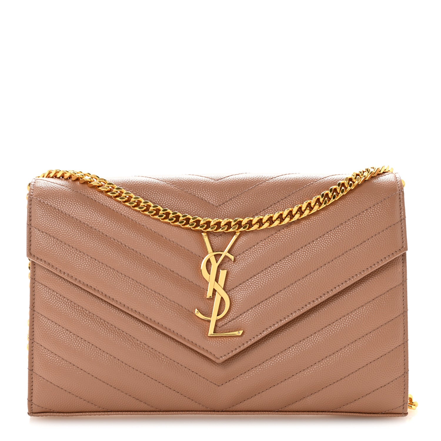 Saint Laurent Grain De Poudre Matelasse Chevron Monogram Chain Wallet Vintage Peach 1 of 11