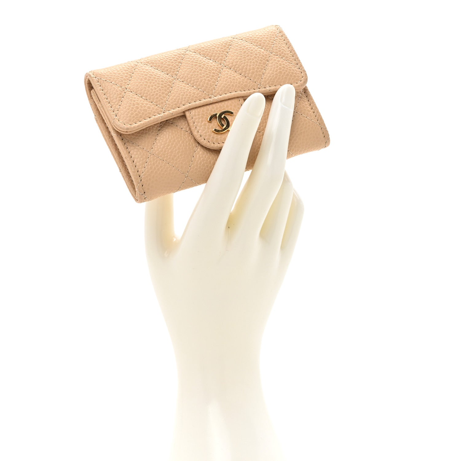 Chanel Caviar Quilted Flap Card Holder Wallet Beige 2 of 9