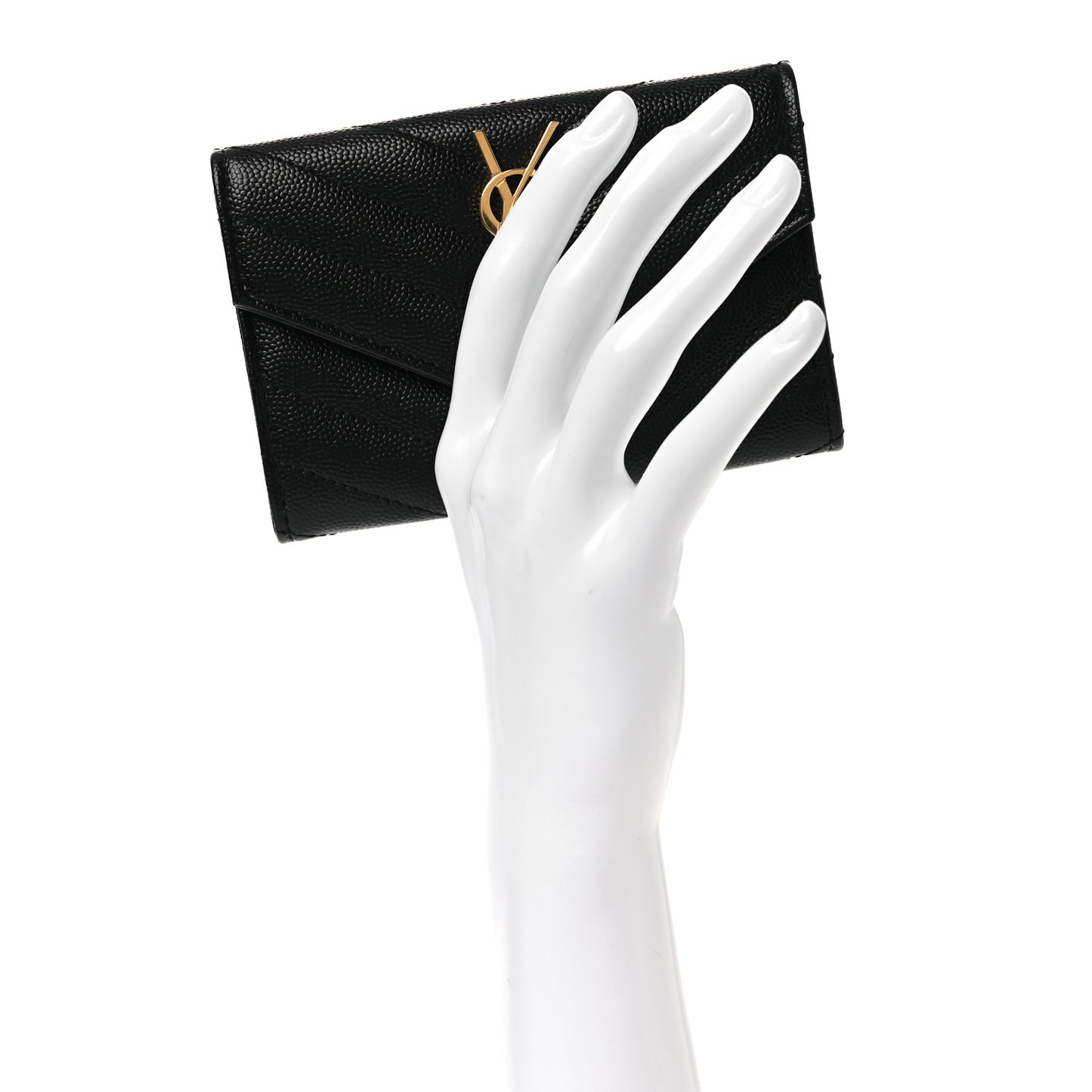 Grain De Poudre Matelasse Chevron Small Monogram Envelope Wallet Black