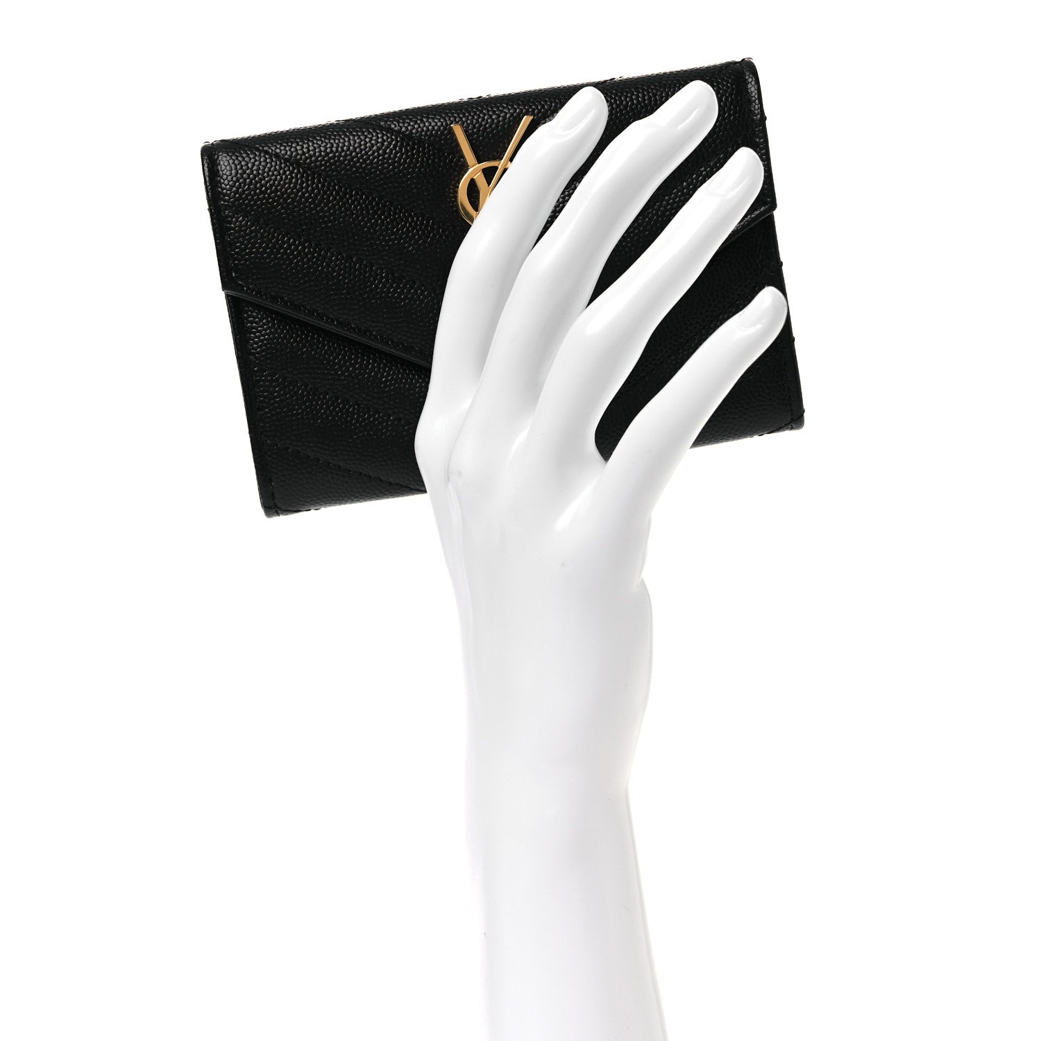 Saint Laurent Grain De Poudre Matelasse Chevron Small Monogram Envelope Wallet Black 2 of 8