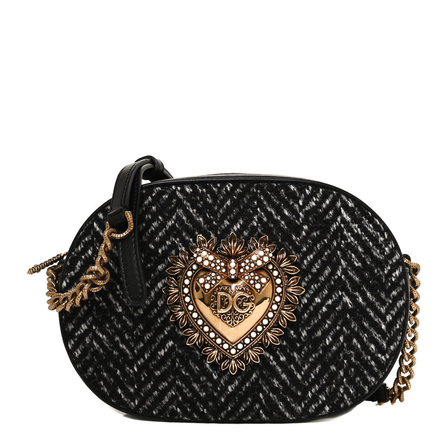 Calfskin Tweed Chevron Devotion Crossbody Bag Bag Black