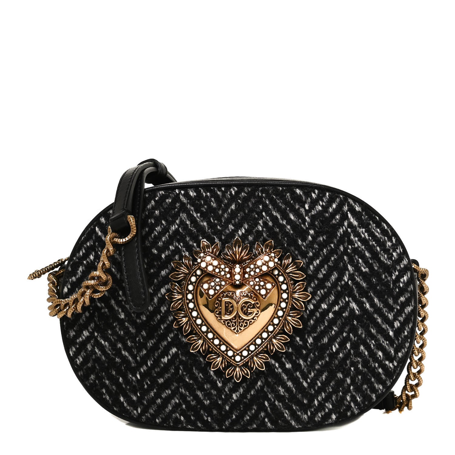 Dolce & Gabbana Calfskin Tweed Chevron Devotion Crossbody Bag Bag Black 1 of 13