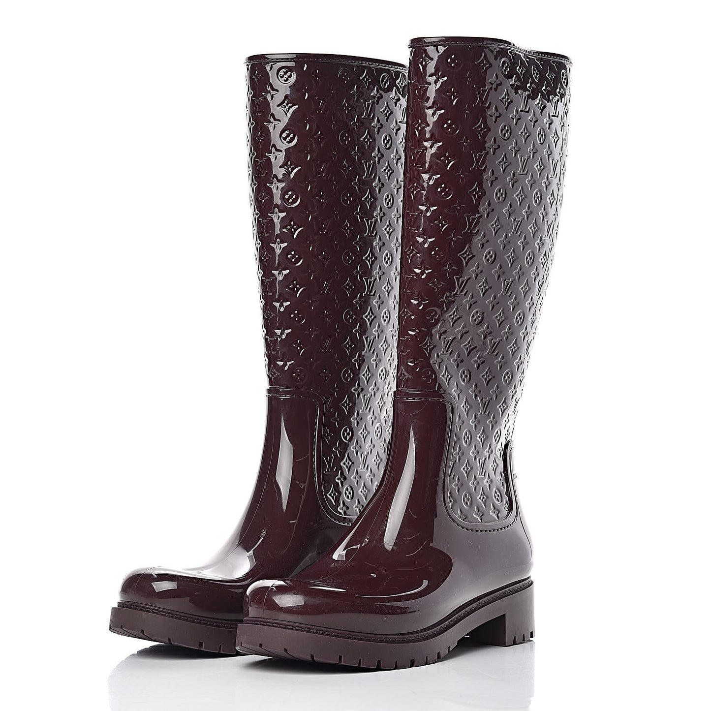 Rubber Embossed Monogram Splash Rain Boots 41 Burgundy
