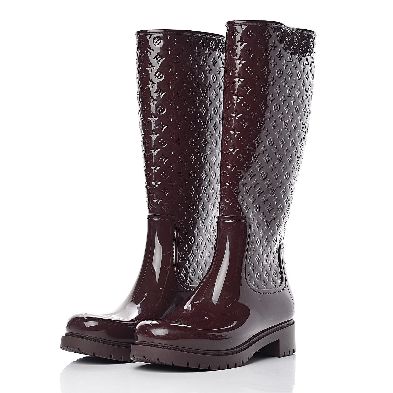 Louis Vuitton Rubber Embossed Monogram Splash Rain Boots 41 Burgundy 3 of 8
