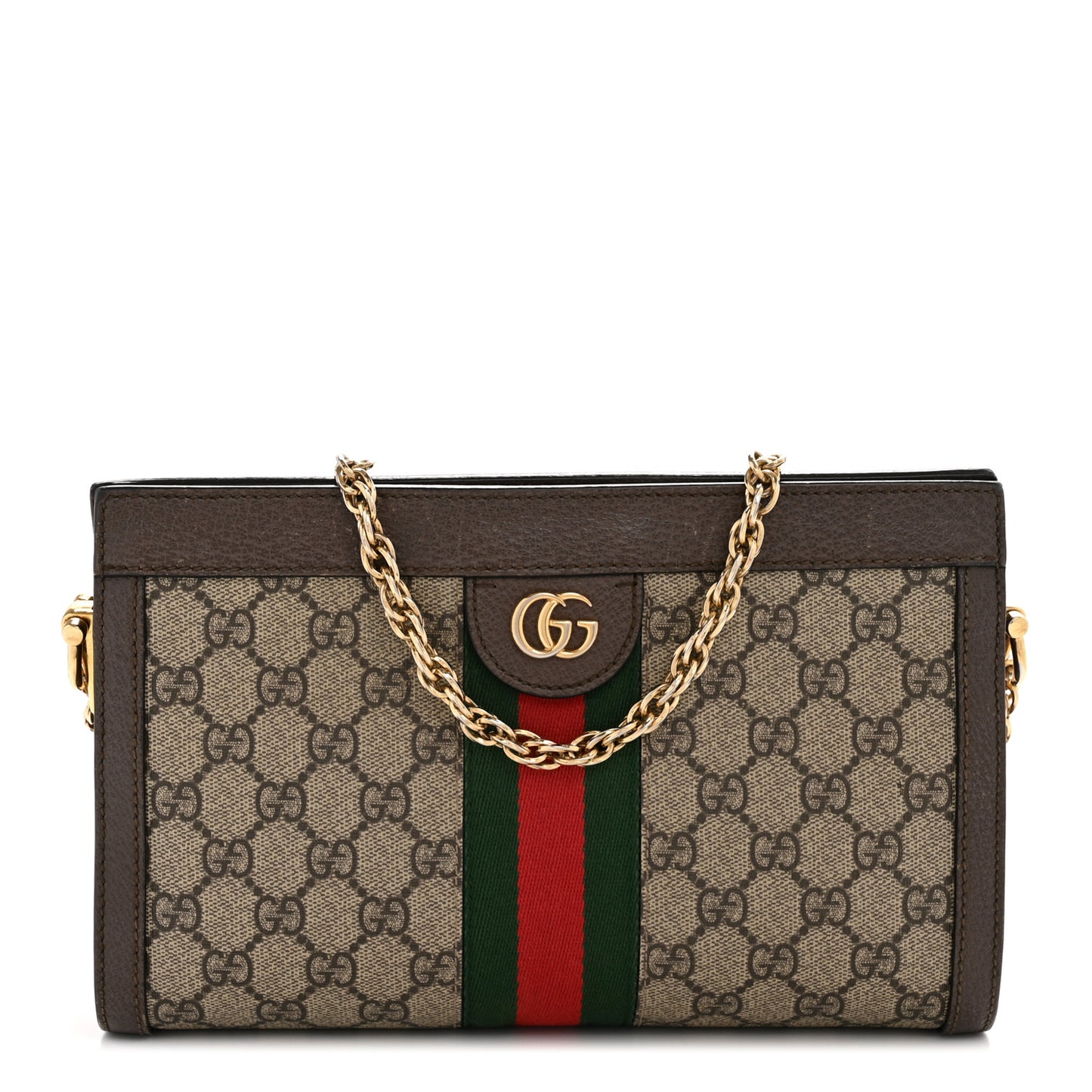 GG Supreme Monogram Web Small Ophidia Chain Shoulder Bag Brown