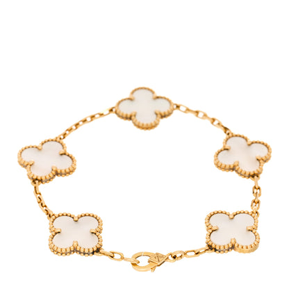 Van Cleef & Arpels 18K Yellow Gold Mother of Pearl 5 Motifs Vintage Alhambra Bracelet 2 of 5