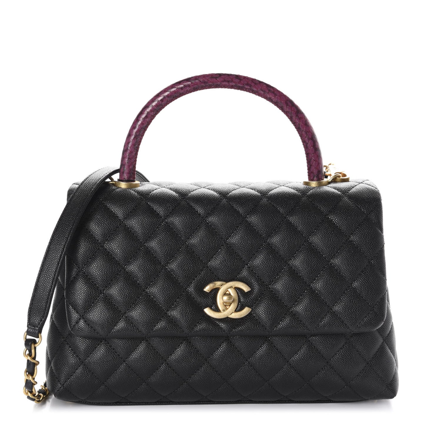Caviar Elaphe Quilted Small Coco Handle Flap Black