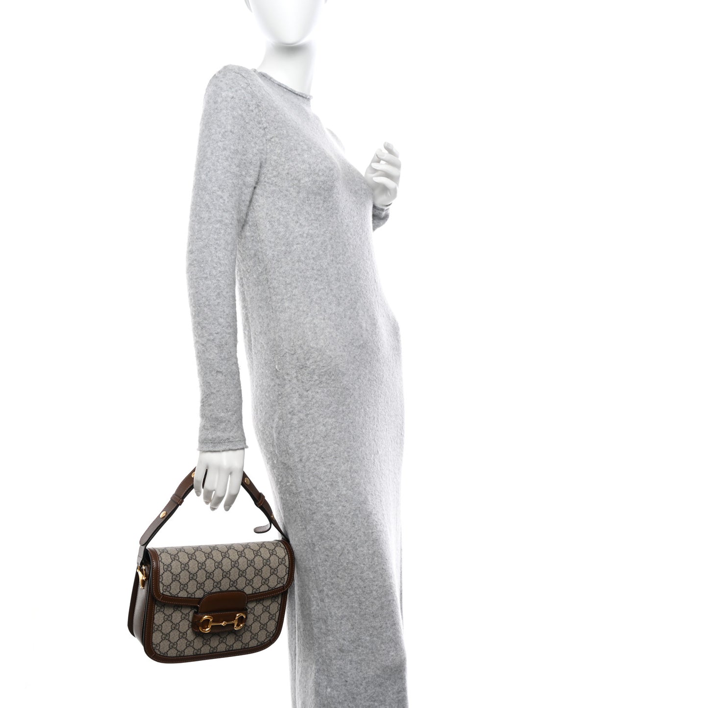 GG Supreme Monogram Horsebit 1955 Shoulder Bag Beige Brown Sugar