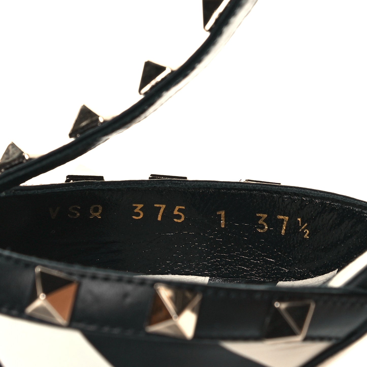 Calfskin Striped Rockstud Ankle Strap 65mm Pumps 37.5 Light Ivory Black