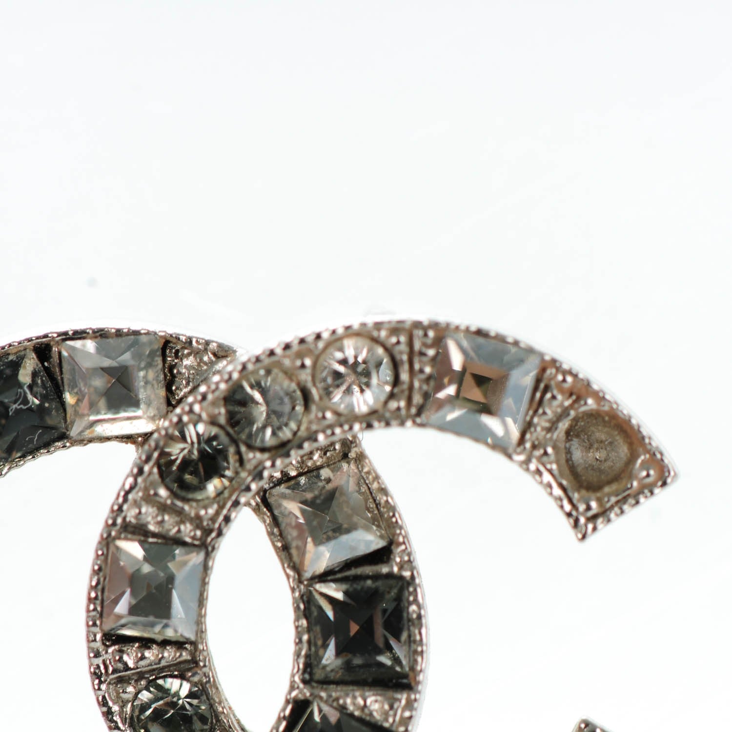 Chanel Baguette Crystal CC Earrings Silver Grey 5 of 6
