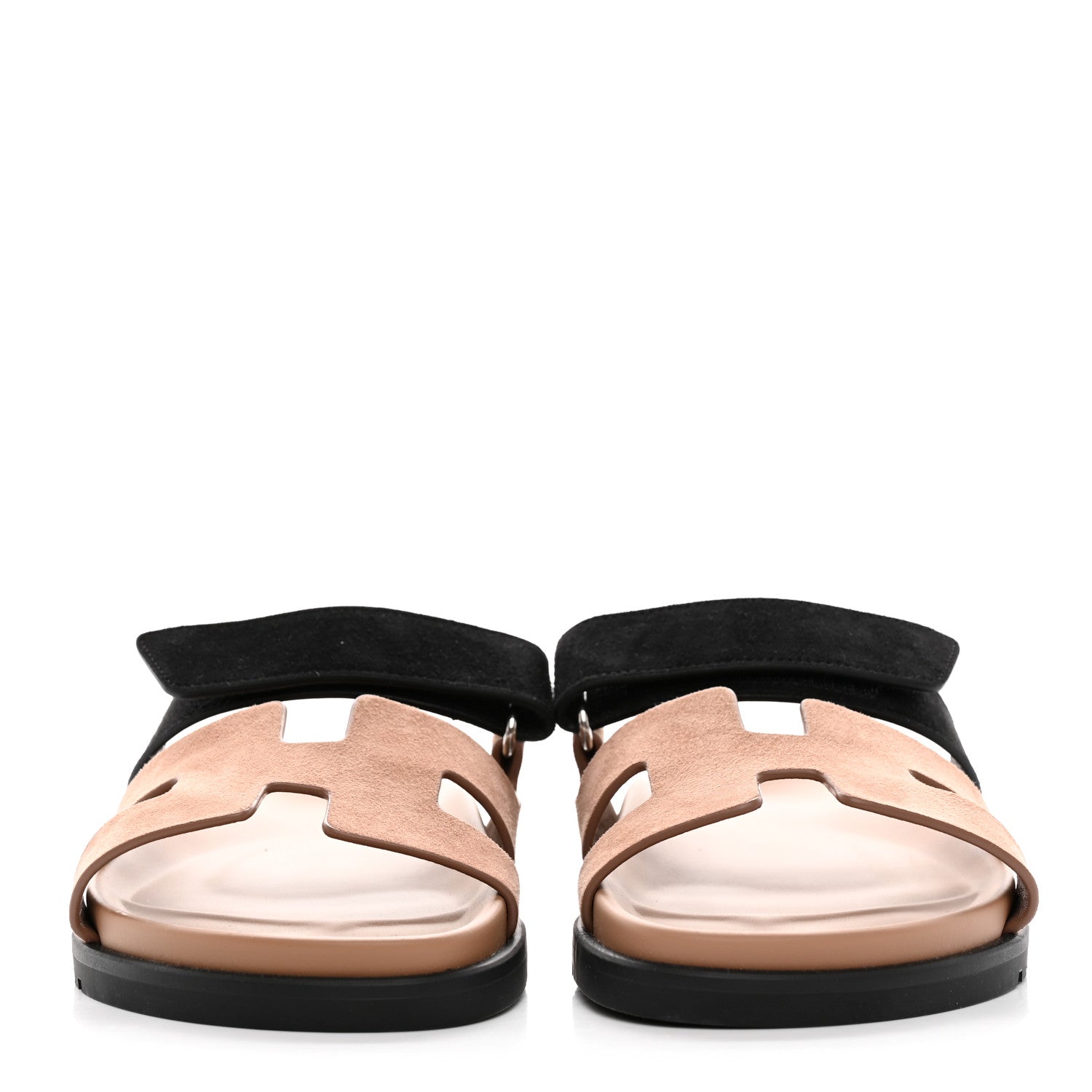 Hermes Suede Goatskin Womens Chypre Sandals 37.5 Rose Perle Black 2 of 10
