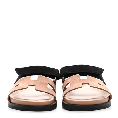 Hermes Suede Goatskin Womens Chypre Sandals 37.5 Rose Perle Black 2 of 10