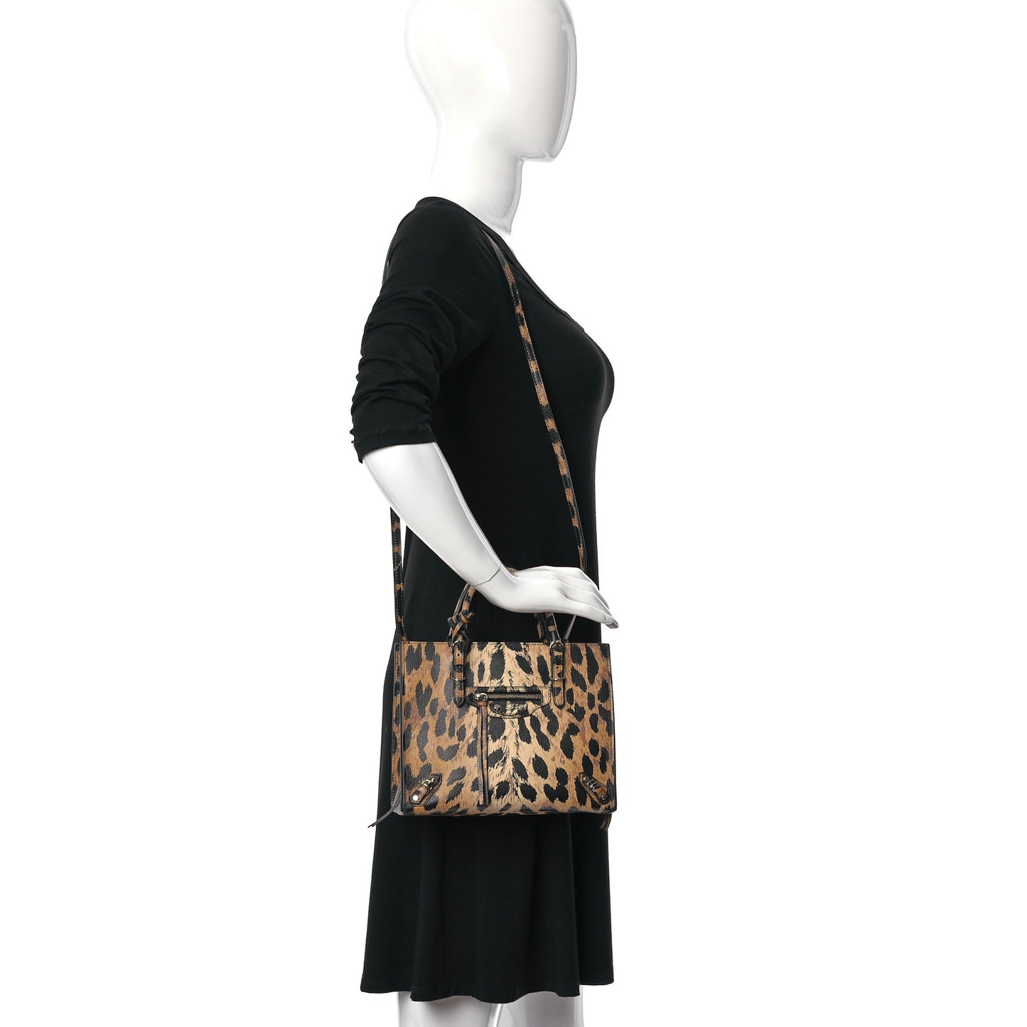 Grained Calfskin Leopard Print Papier Mini A4 Zip Around Tote Beige