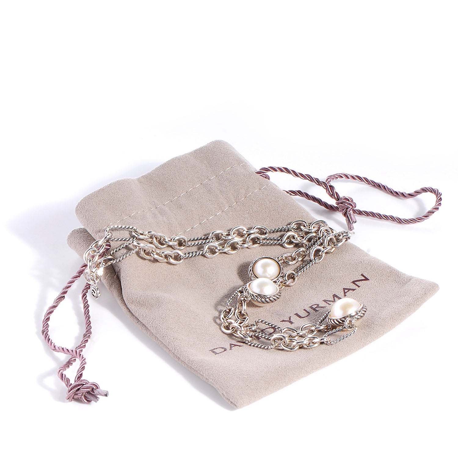 David Yurman Sterling Silver Pearl Cable Wrap Chain Necklace 7 of 7