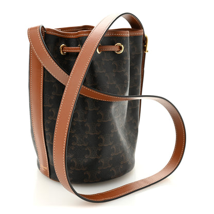 Celine Triomphe Canvas Calfskin Small Drawstring Bucket Bag Tan 3 of 10
