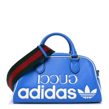 Gucci X ADIDAS Textured Dollar Calfskin Web Trefoil Logo Embossed Mini Bowling Bag Blue 1 of 10
