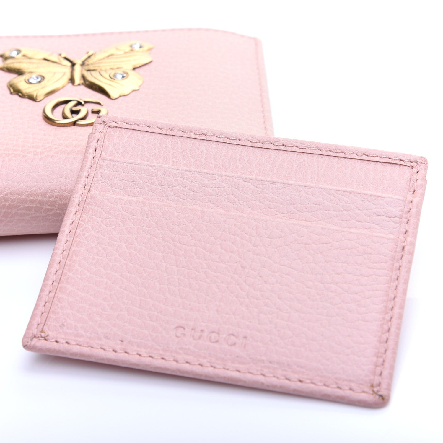 Gucci Pebbled Calfskin Butterfly Card Case Wallet Perfect Pink 11 of 12