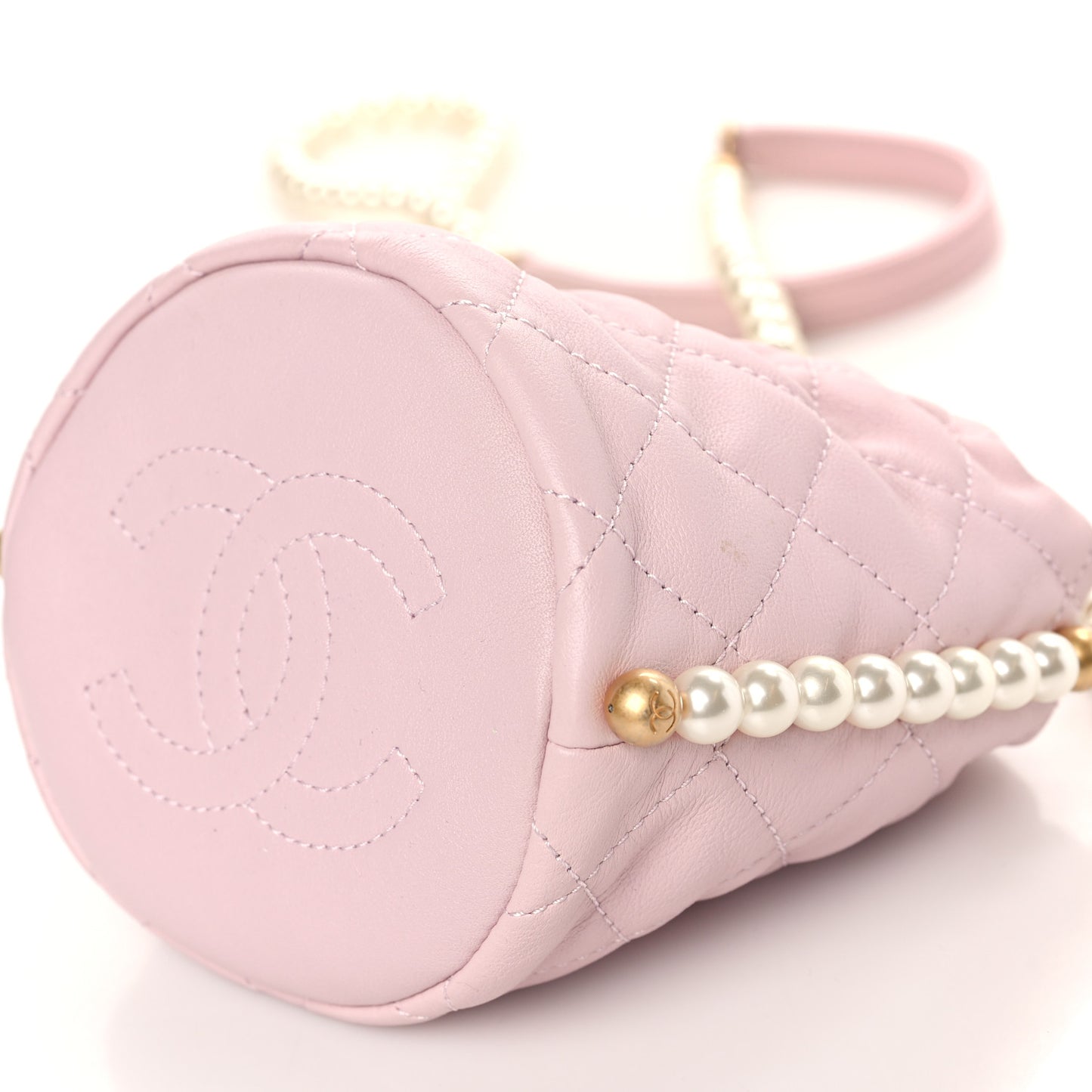 Calfskin Quilted Pearl Mini About Pearls Drawstring Bucket Light Pink