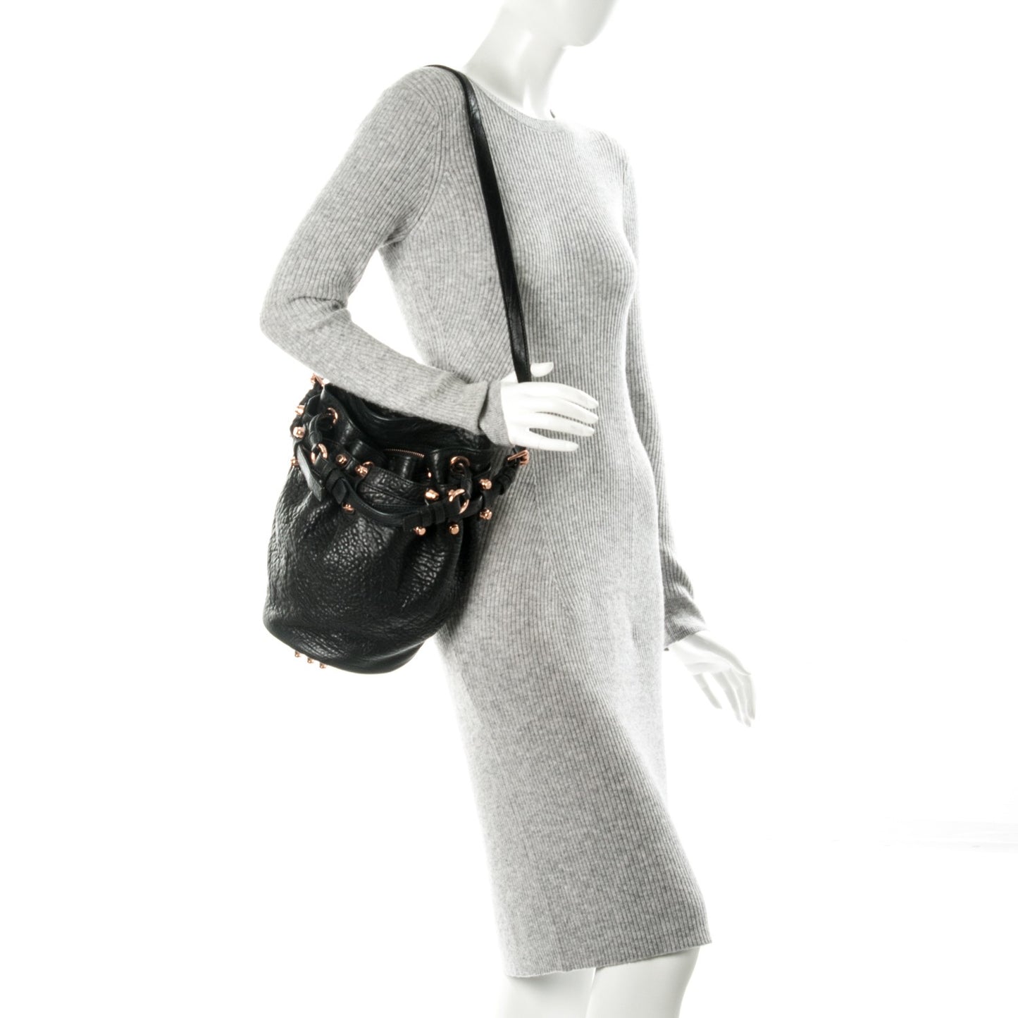 Pebbled Lambskin Diego Bucket Black Rose Gold Hardware