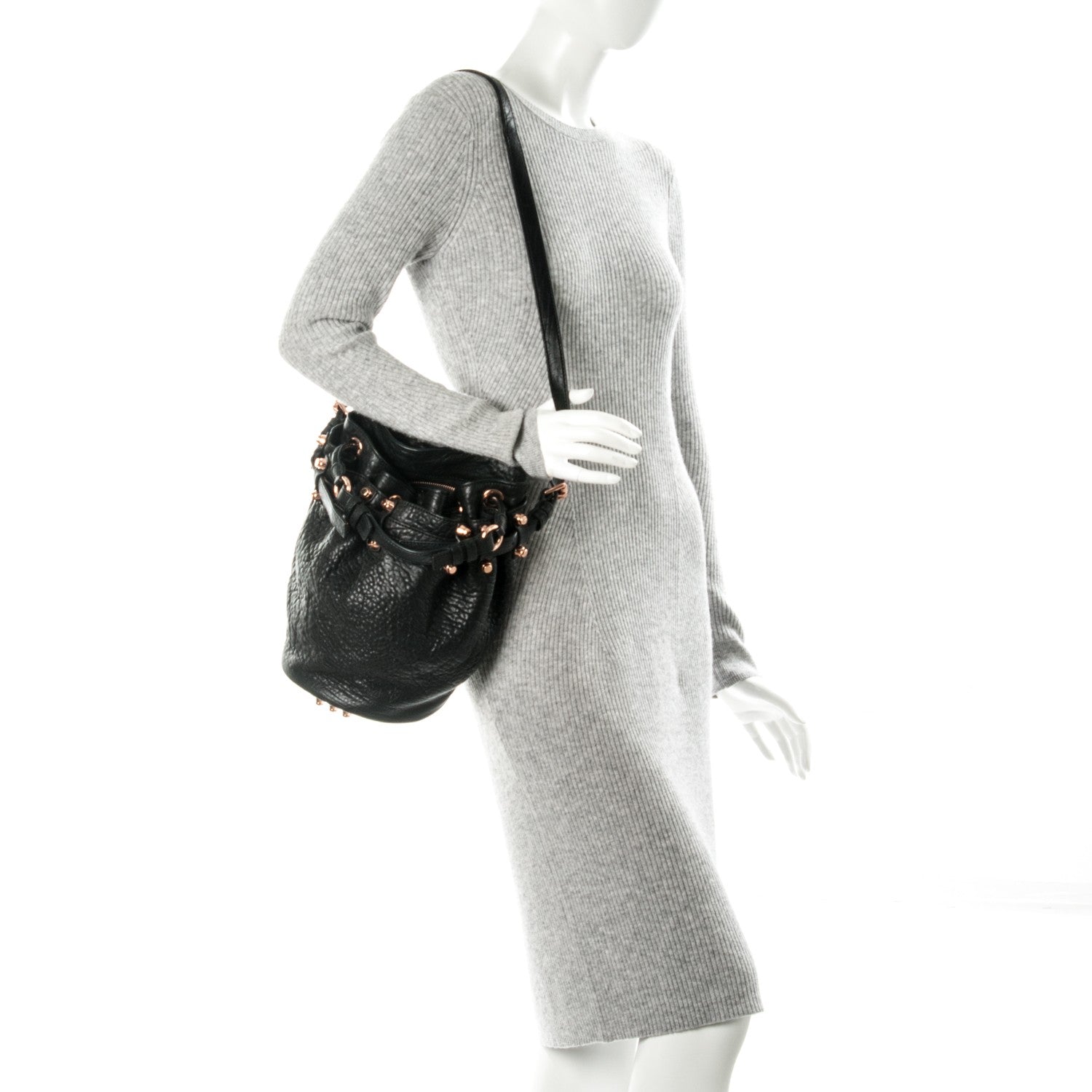 Alexander Wang Pebbled Lambskin Diego Bucket Black Rose Gold Hardware 2 of 8