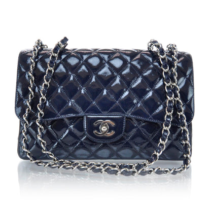 Chanel Crackled Patent Jumbo Flap Navy Blue 1 of 11