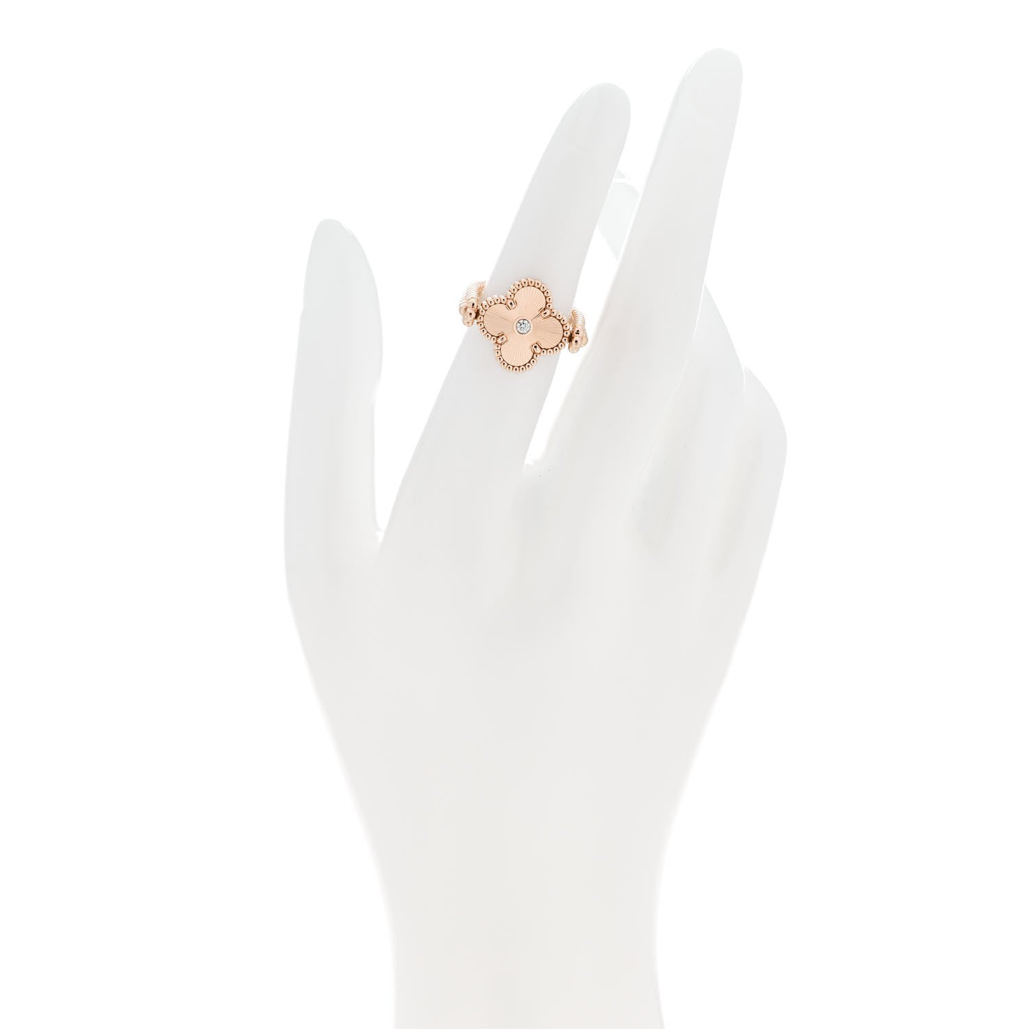 Van Cleef & Arpels 18K Rose Gold Diamond Carnelian Reversible Guilloche Vintage Alhambra Ring 47 4 2 of 7