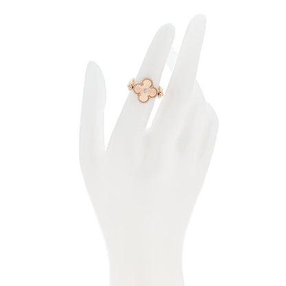 Van Cleef & Arpels 18K Rose Gold Diamond Carnelian Reversible Guilloche Vintage Alhambra Ring 47 4 2 of 7