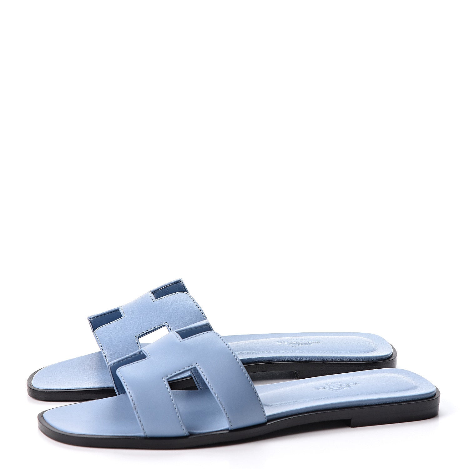 Hermes Box Calfskin Oran Sandals 37 Light Bleu 3 of 11