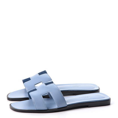 Hermes Box Calfskin Oran Sandals 37 Light Bleu 3 of 11