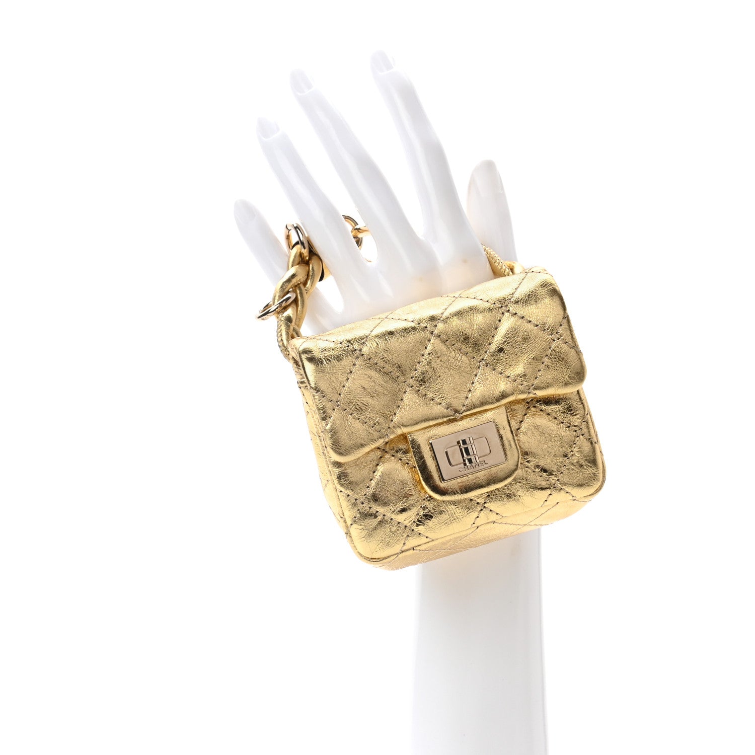 Chanel Metallic Quilted 2.55 Ankle Wrist Bag Gold 2 of 13